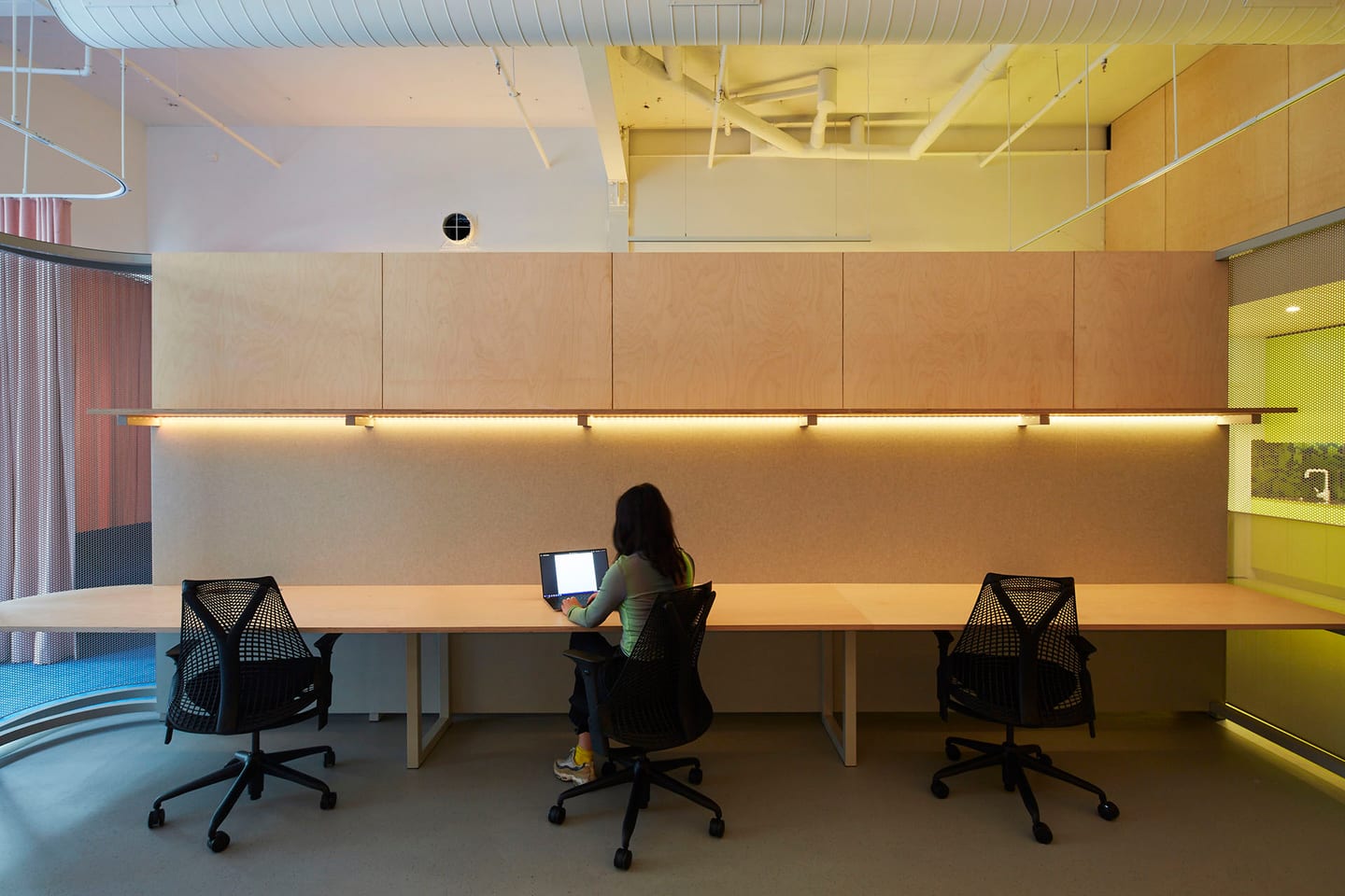 NUX desks with curtains.